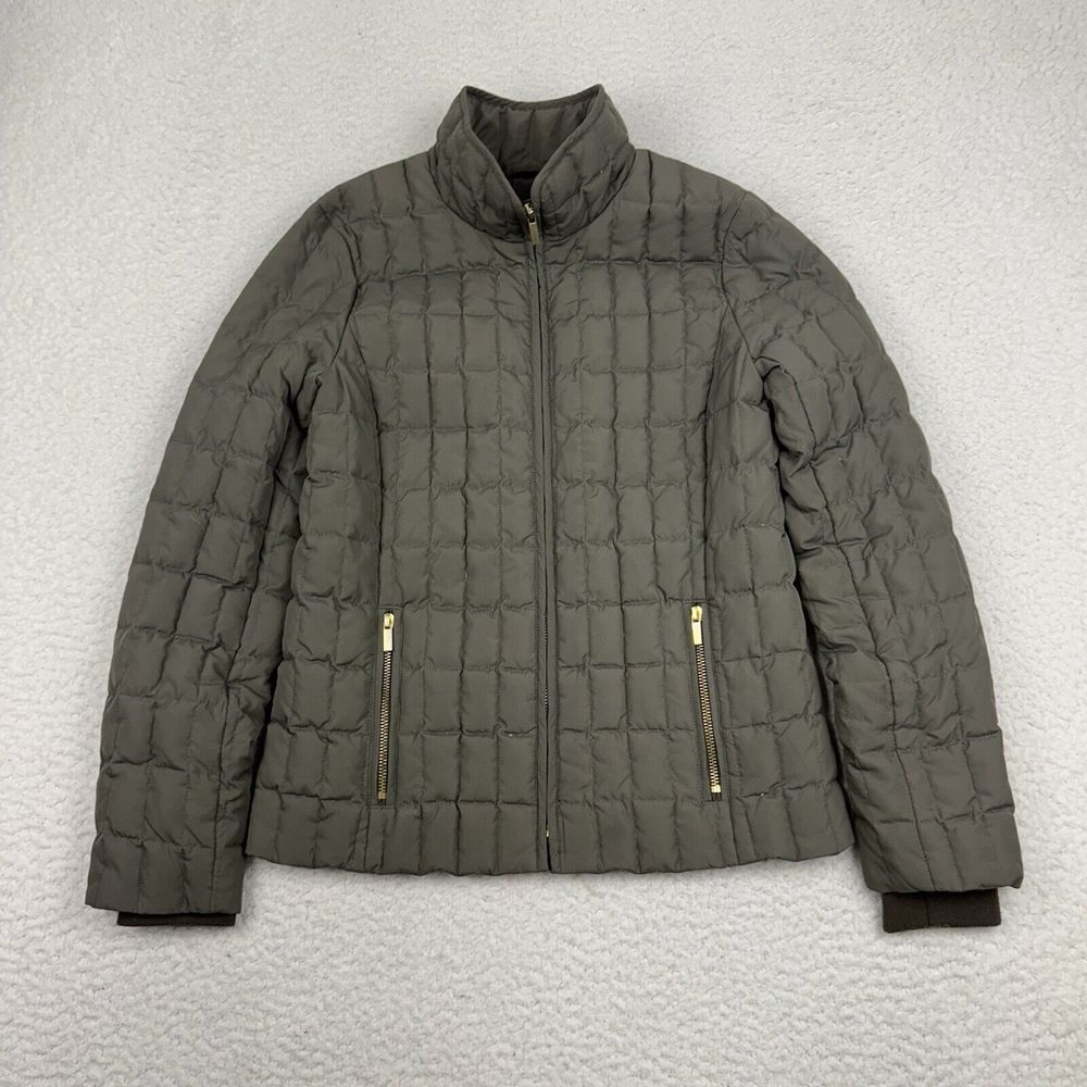 J. Crew Quilted Down Fill Jacket Women's XS Green Full Zip Lined Zip Pockets EUC
